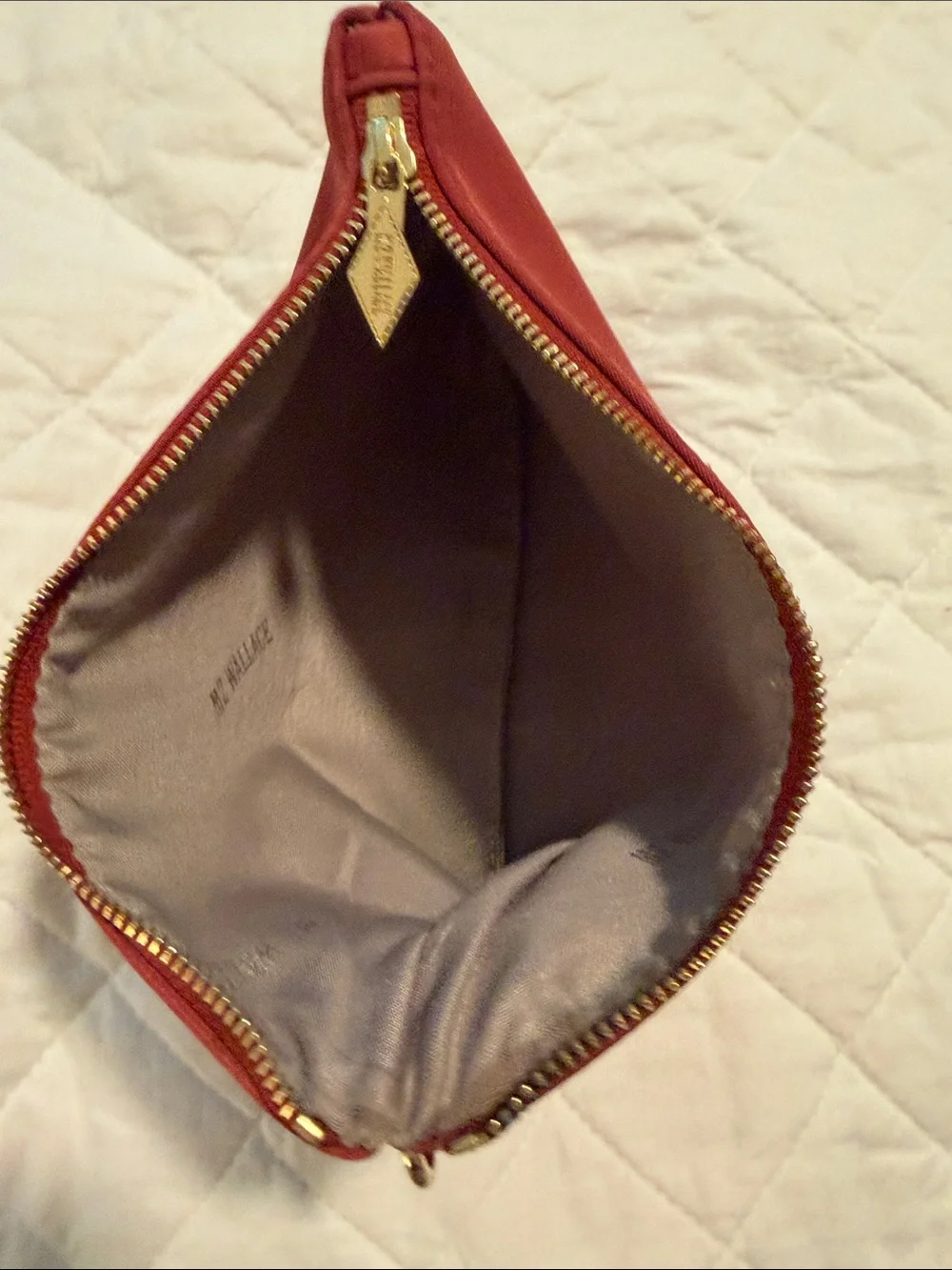 MZ Wallace Burgundy Zip Pouch with Tan Leather Logo